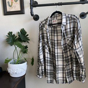 Grey Green Black Plaid Button Up Shirt